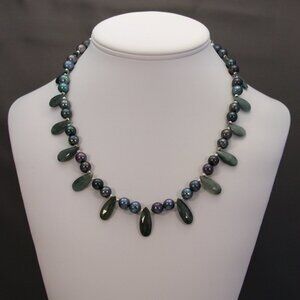 Bolivian Ravens Wing Pearls and Chatoyant Quartz-Cats Eye-Necklace